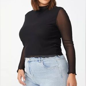 NWT ✨ Cotton:On Black Mesh Long Sleeve Top - Plus Size - Women’s XL